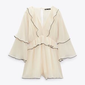Zara Jumpsuit Romper - RUFFLED SHORT JUMPSUIT in Oyster White  9878/092